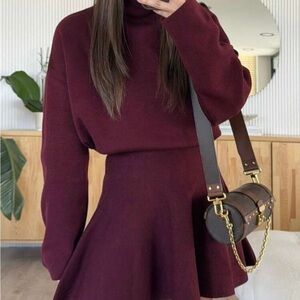 SHEIN Burgundy Long Sleeve Dress